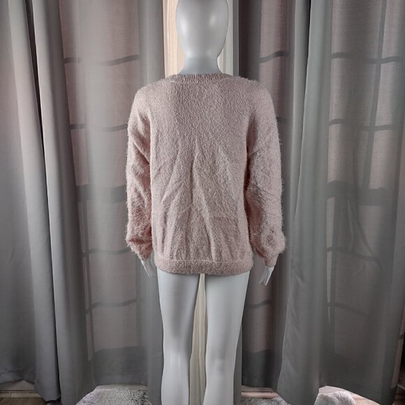 Holiday Time Pink, Shaggy, Reindeer Themed, Holiday Sweater Size L (12-14) - Picture 3 of 12